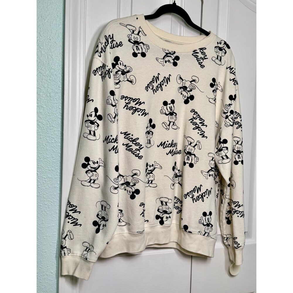 Disney Women's Mickey Mouse Crewneck Sweatshirt 2X Cream/Black - Picture 6 of 7